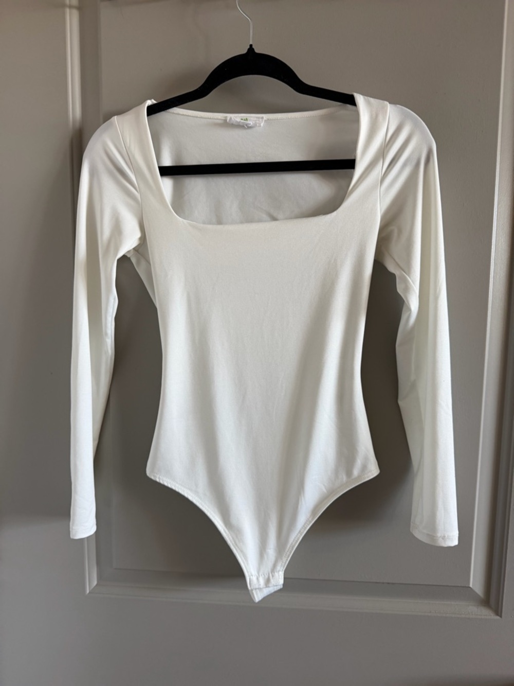 Square Neck Long-Sleeve White Bodysuit
